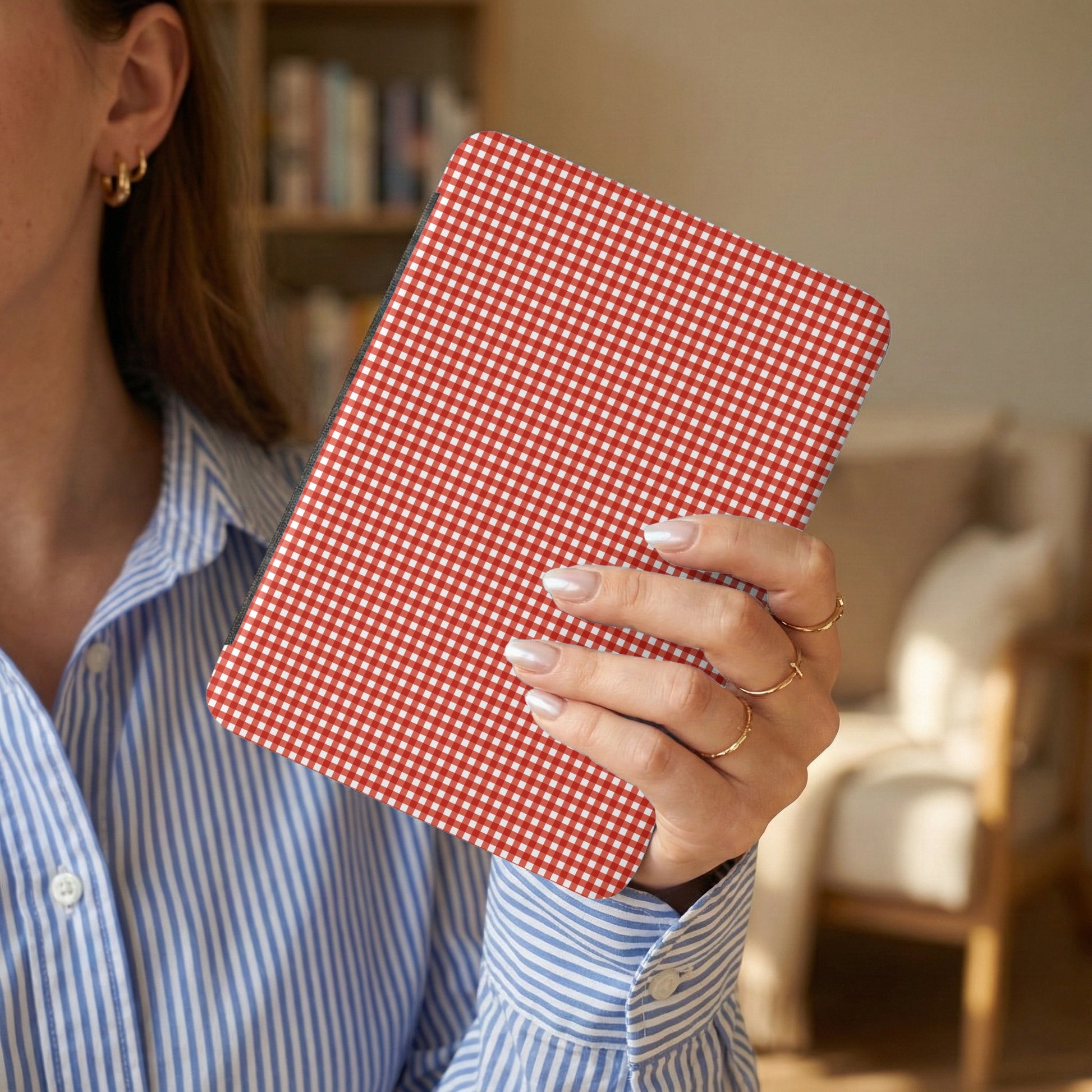 Red and White Checkered Pattern Tablet Cover