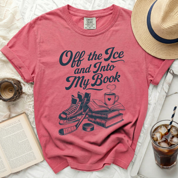 Off the Ice & Into My Book Hockey Reader Tee in Crunchberry