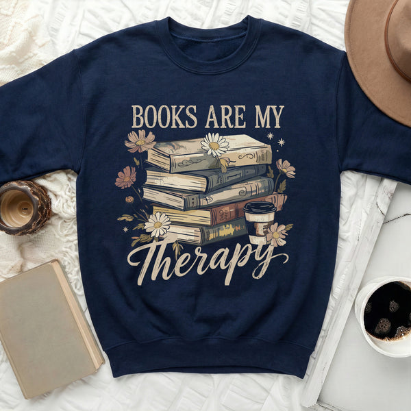 Books Are My Therapy Peace in Every Page Sweatshirt in Navy