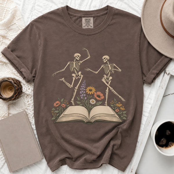 Dancing Skeleton Book Tee in Espresso