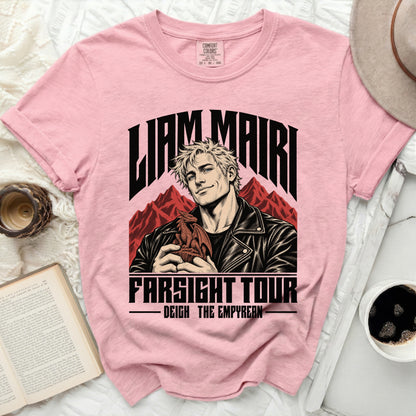 Pink shirt with Liam Mairi and Farsight Tour graphic featuring a dragon.