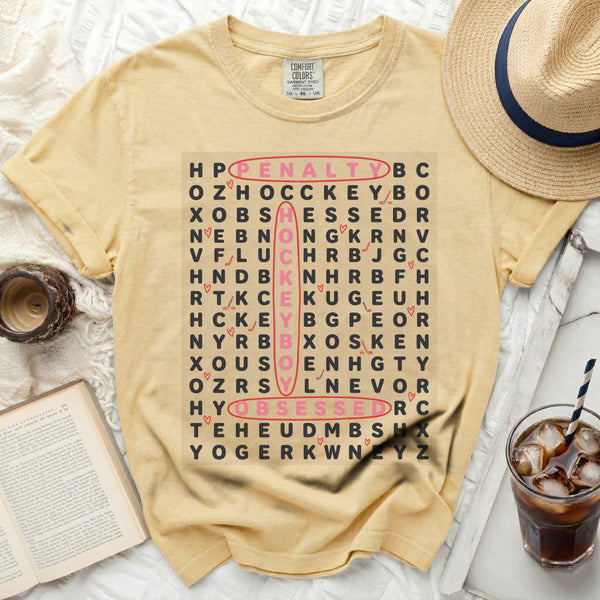 Hockey Word Search Obsessed Tee in Butter