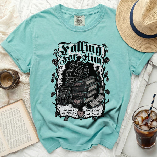 Falling For Him Hockey Romance Tee in Island Reef