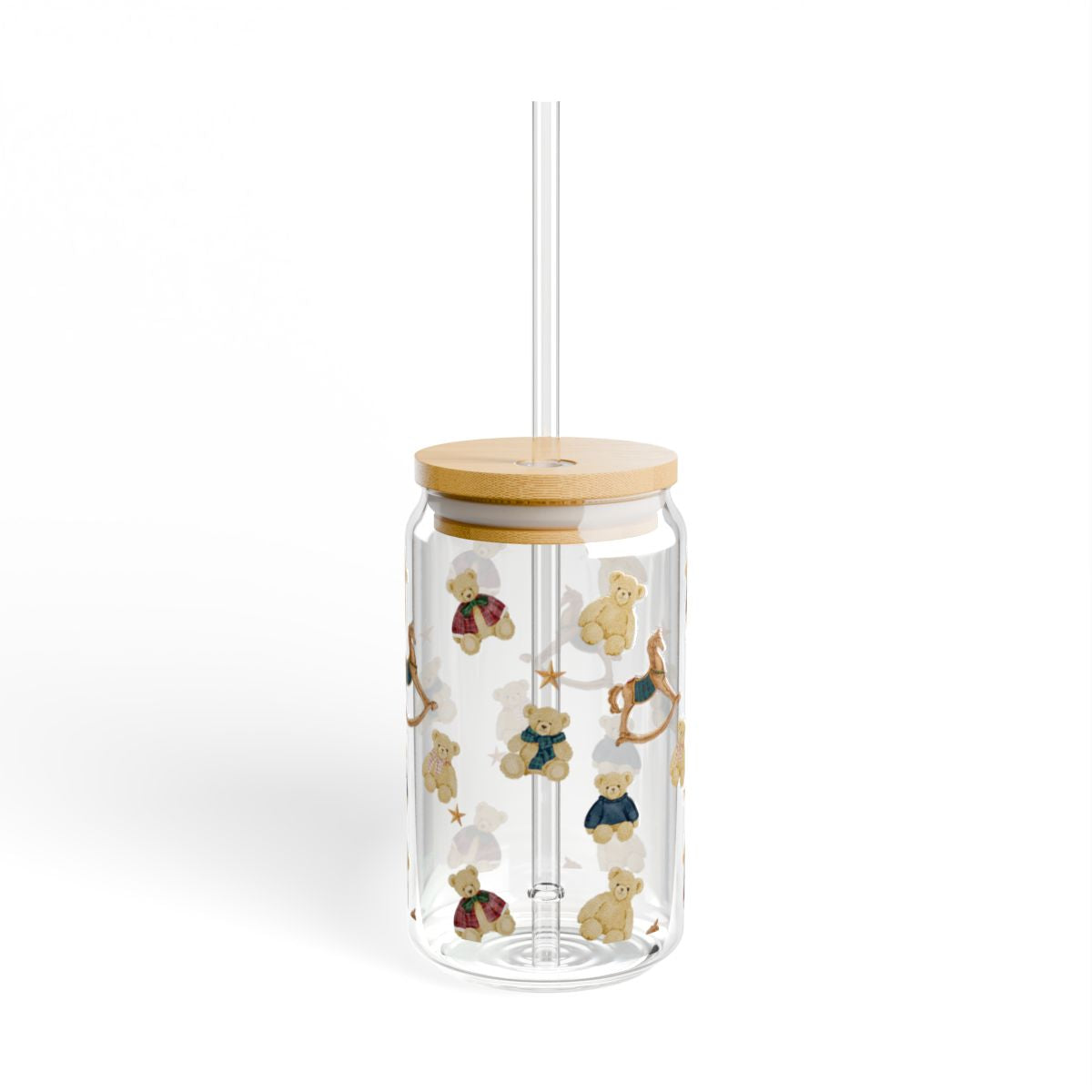 Cute Teddy Bear Patterned Tumbler with Straw