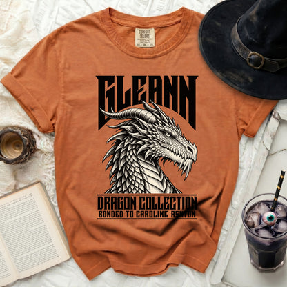 Orange Comfort Colors t-shirt with "Kleann Dragon Collection" and dragon graphic.