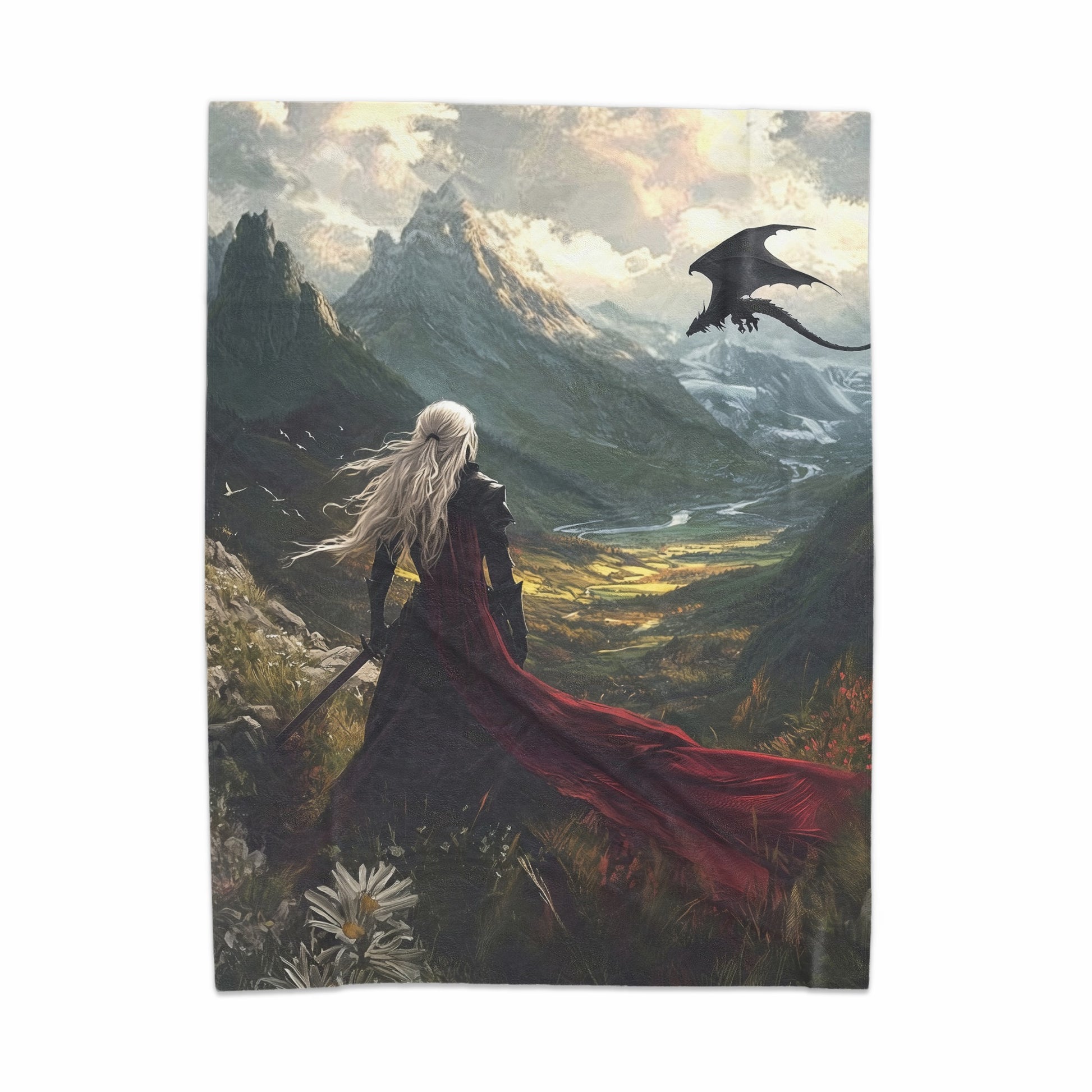 Epic Dragon and Warrior Fantasy Art Blanket
