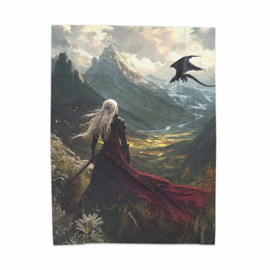 Epic Dragon and Warrior Fantasy Art Blanket