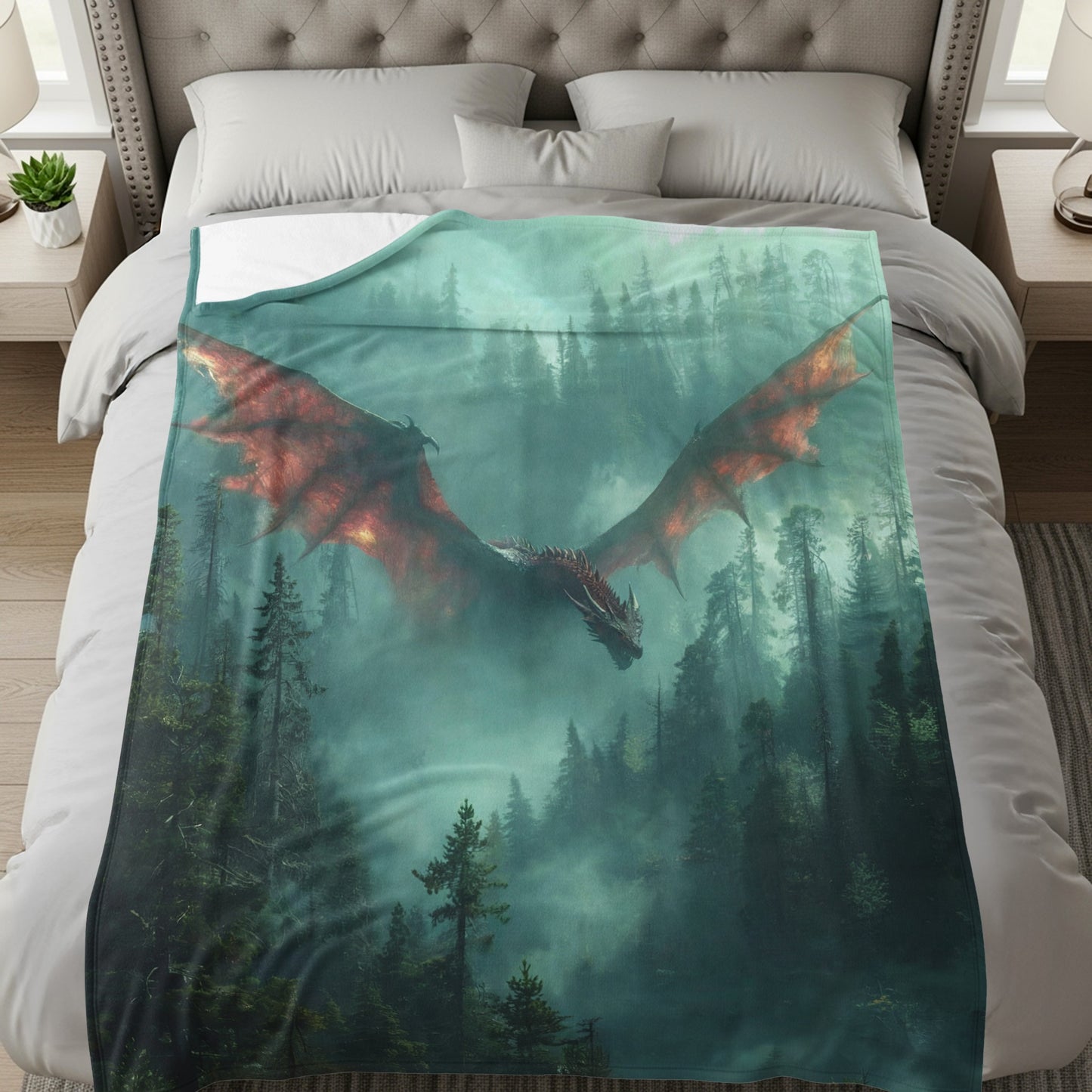 Mystical Dragon in Enchanted Forest Artwork Blanket