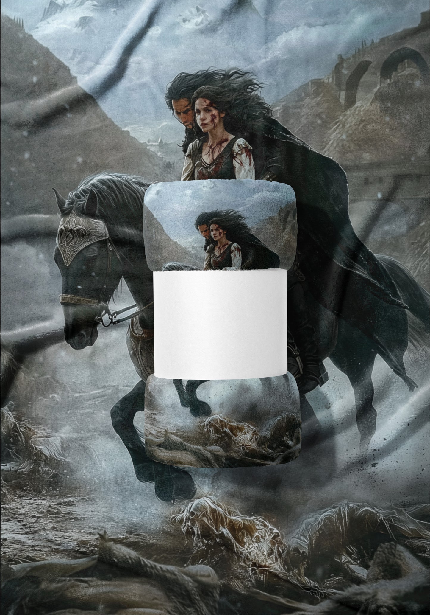 Epic Fantasy Horseback Escape Scene Blanket