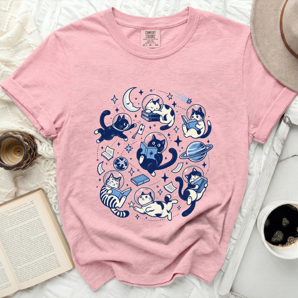 Cosmic Book Cats Tee in Blossom