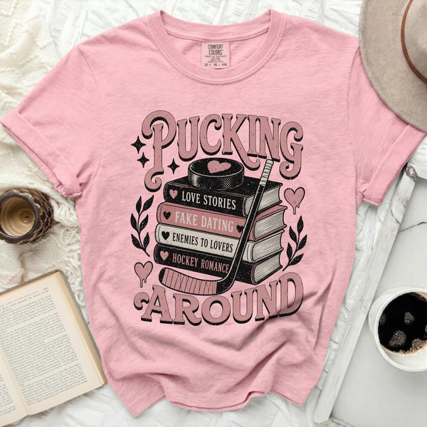 Pucking Around Hockey Romance Tee in Blossom