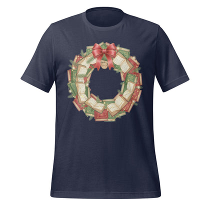 Festive Wreath Design with Open Books T-Shirt
