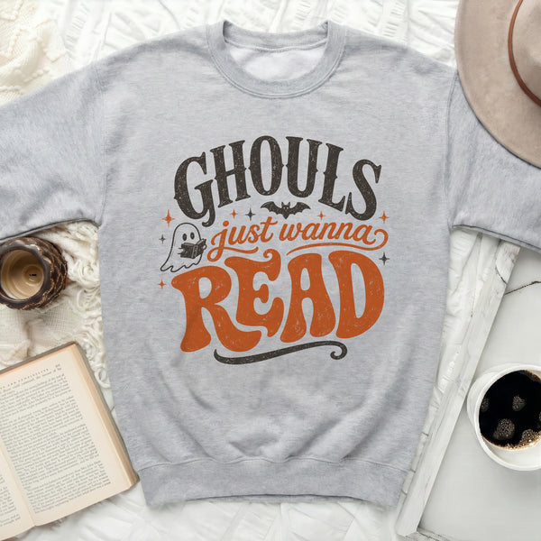 Ghouls Wanna Read Literary Sweatshirt in Sport Grey