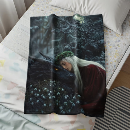 Mystical Dragon and Enchantress Design Blanket