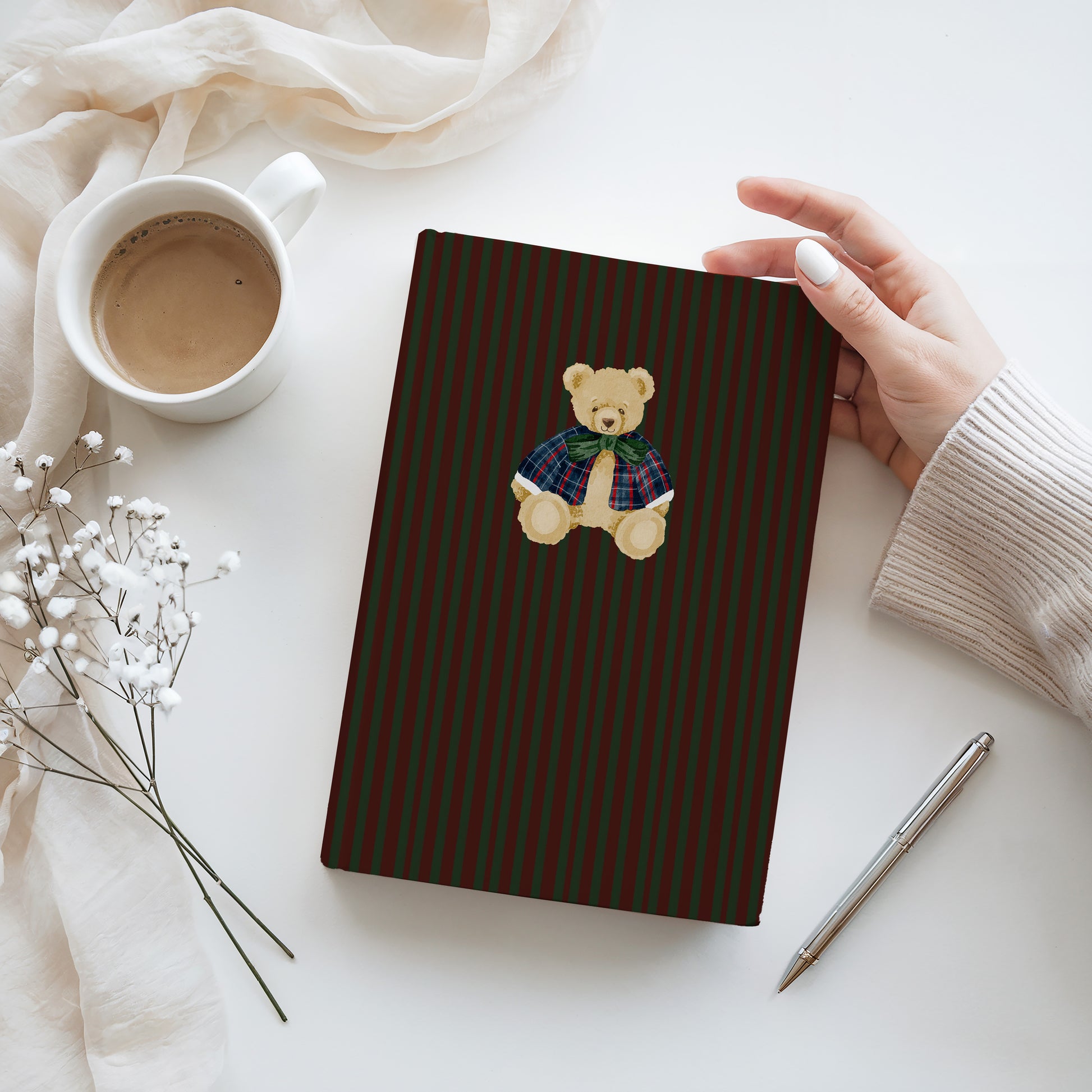 Striped Book Cover with Cute Bear Design