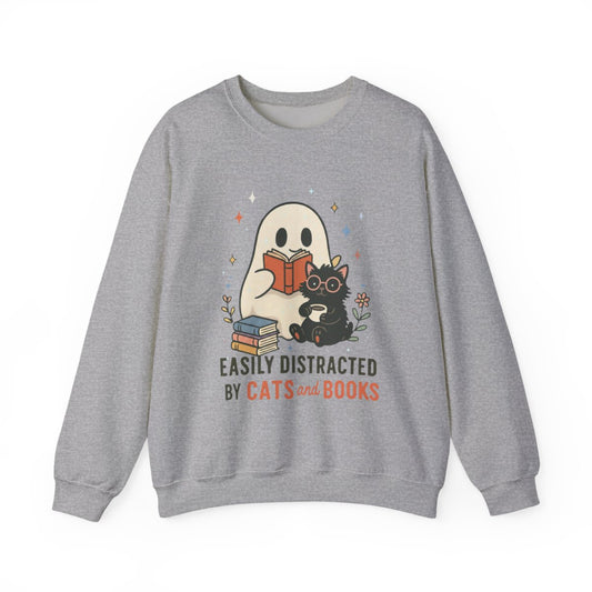 Easily Distracted by Cats and Books Sweatshirt