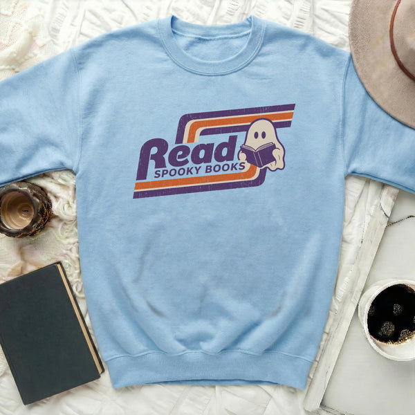 Spooky Reader Ghost Sweatshirt in Light Blue