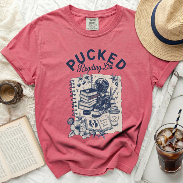 Pucked Reading List Tee in Crunchberry