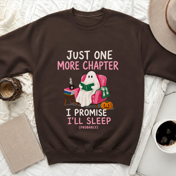 The 'Just One More Chapter' Ghost Sweatshirt in Dark Chocolate