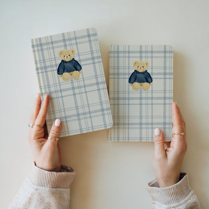 Cute Blue Plaid Teddy Bear Design Notebook