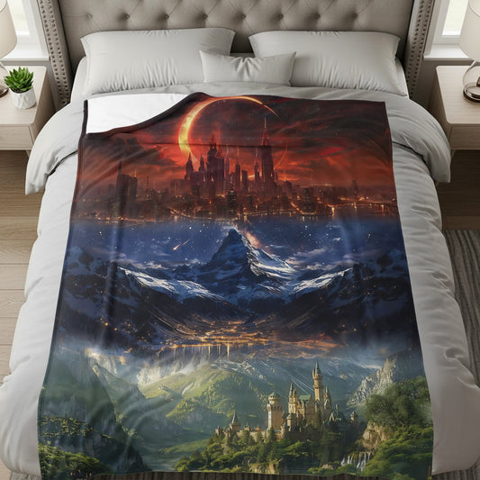 Mystical Fantasy Landscape Illustrated Blanket