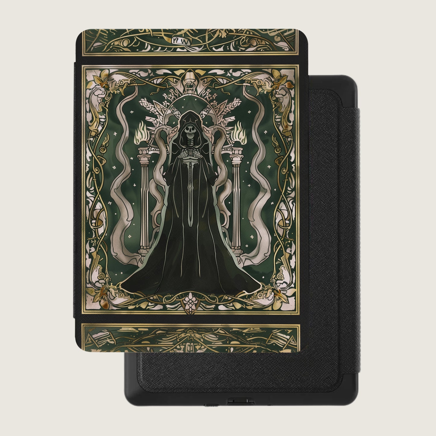 Dark Hooded Skeleton Mystic Green Gold Ornate Art product type
