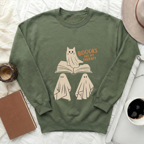 Booooks Therapy Sweatshirt in Military Green