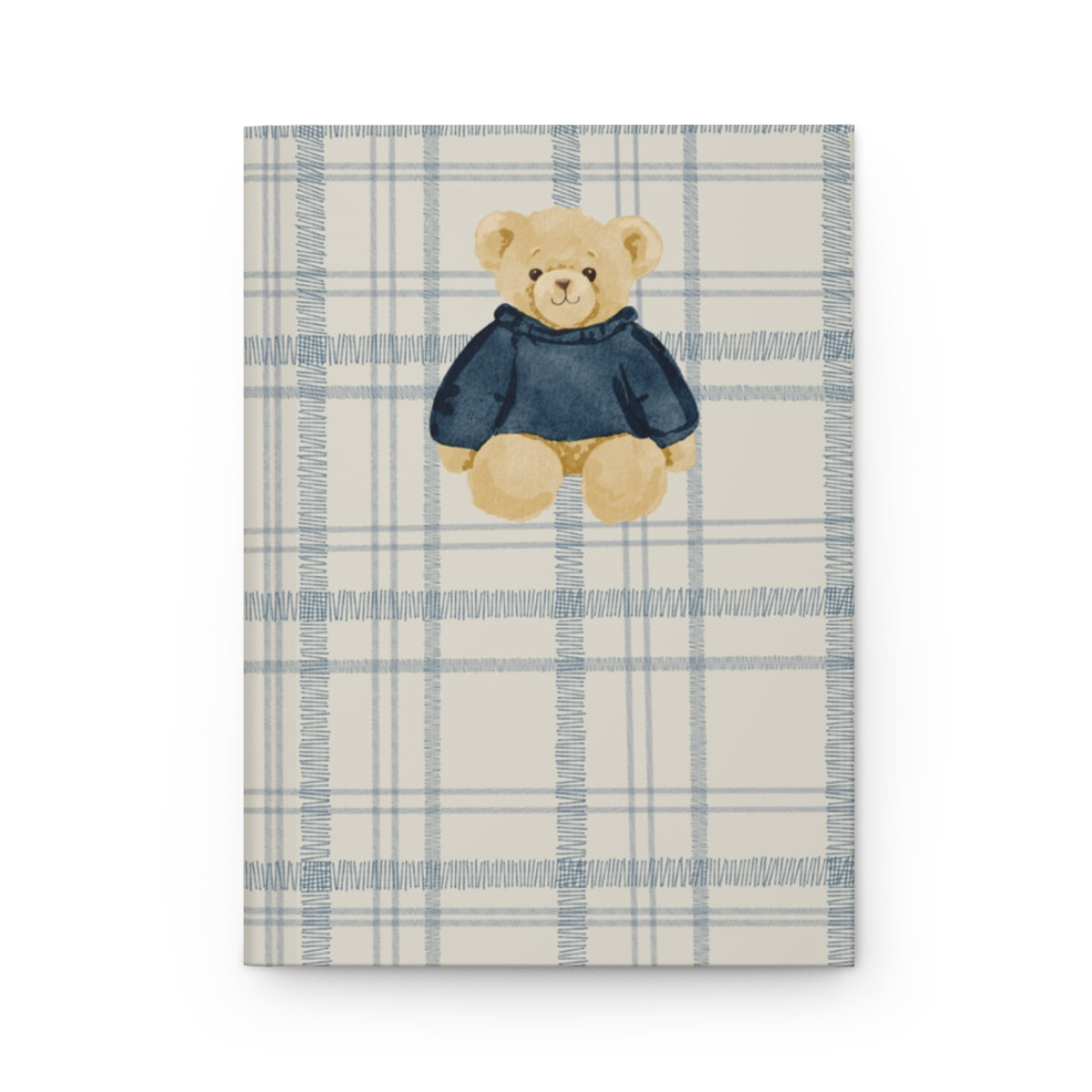 Cute Teddy Bear with Blue Sweater Plaid Notebook