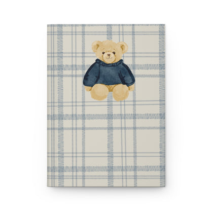 Cute Teddy Bear with Blue Sweater Plaid Notebook