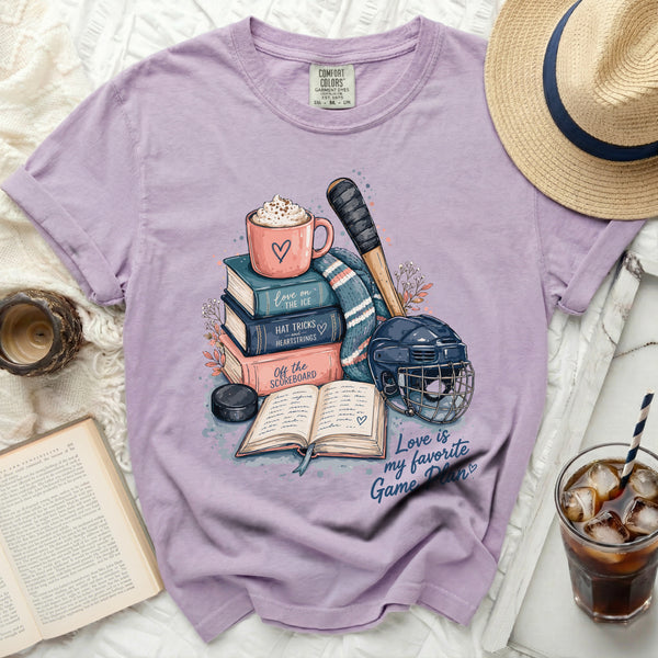 Love Is My Game Plan Hockey Tee in Orchid