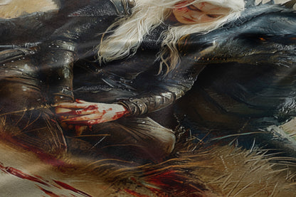 Fierce warrior resting by dragon fantasy art product