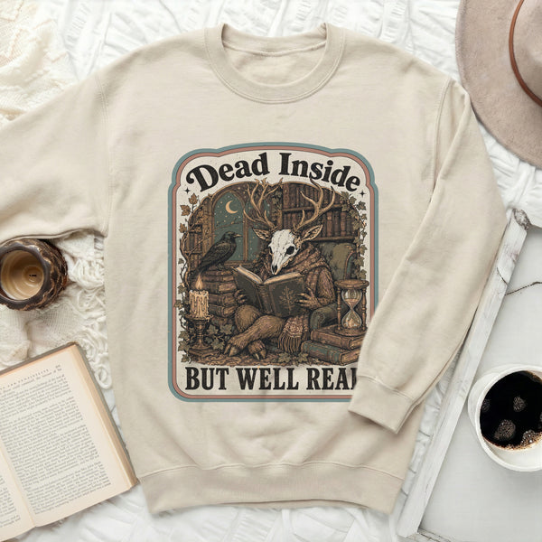 Dead Inside But Well Read Sweatshirt in Sand