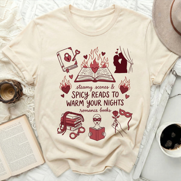 Spicy Reads Romance Books Tee in Natural