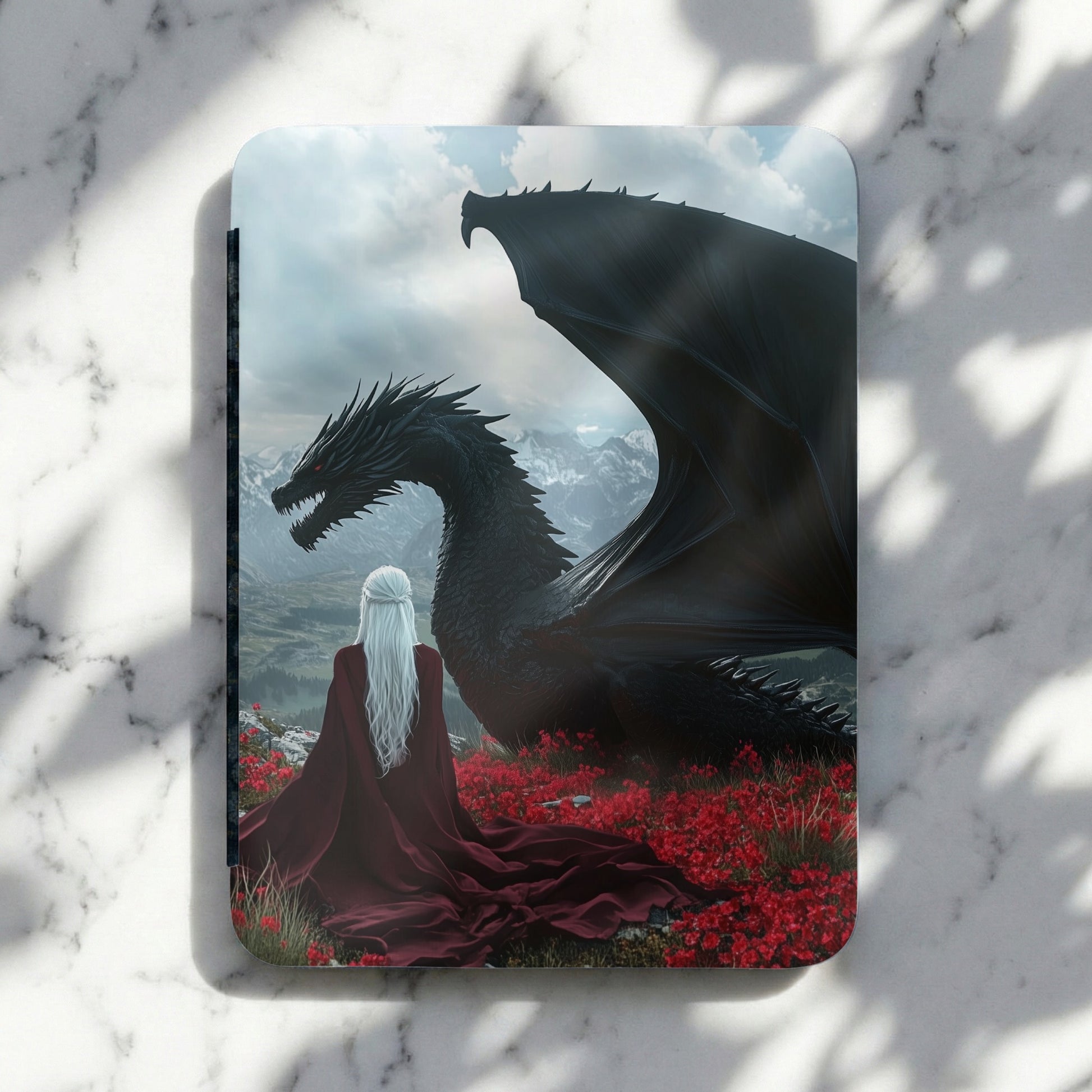 Black Dragon White Haired Woman Red Poppies Mountain View product type