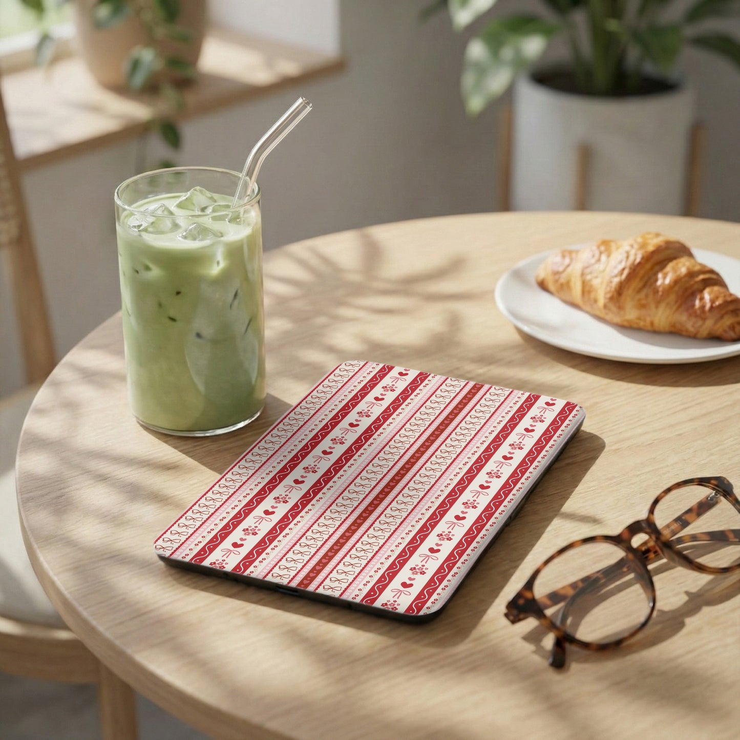 Red and White Patterned Tablet Case with Floral Design