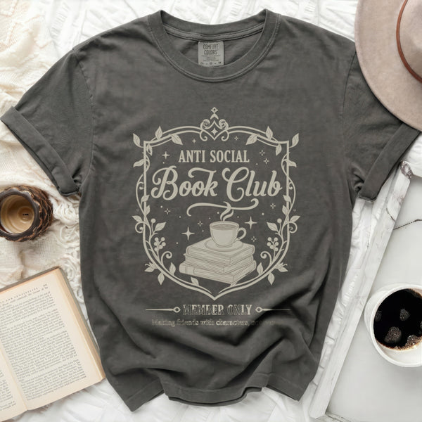 Anti Social Book Club Teacup Crest Tee in Pepper