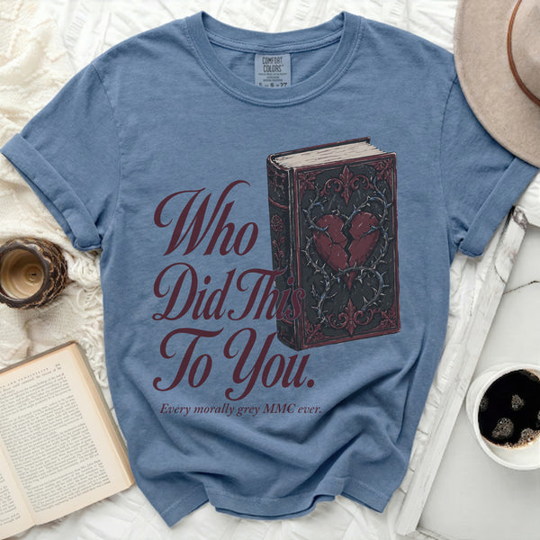 Who Did This To You? Book Tee in Blue Jean