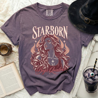 Purple Comfort Colors t-shirt with "STARBORN Bryce Quinlan" graphic.