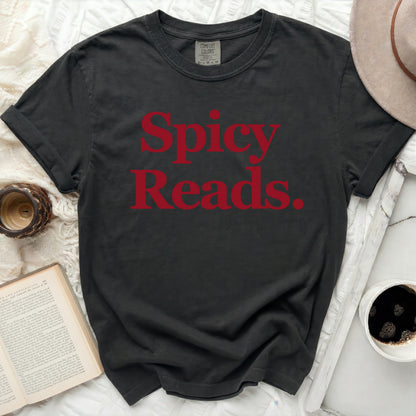 Dark grey t-shirt with red "Spicy Reads." text