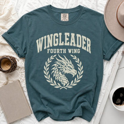 Teal t-shirt with "WINGLEADER FOURTH WING" and dragon design.