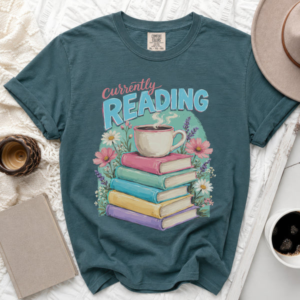 Currently Reading Tee in Blue Spruce