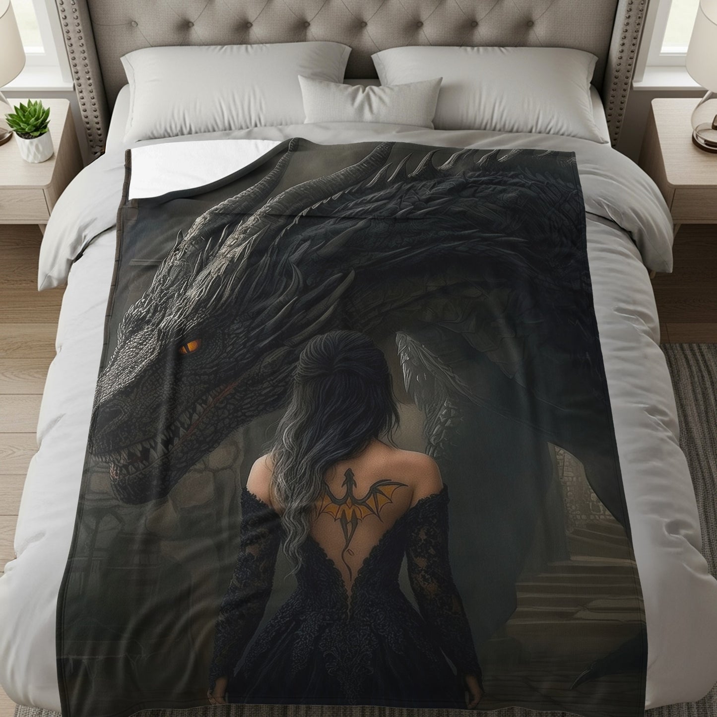 Enchanting Dragon Encounter Fantasy Artwork Blanket