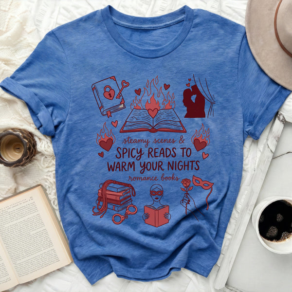 Spicy Reads Romance Books Tee in Heather True Royal