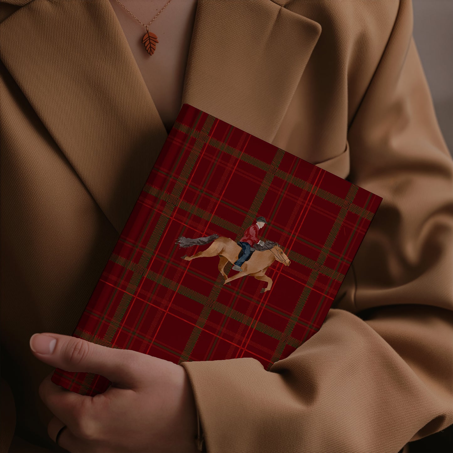 Equestrian Design Red Plaid Cover Hardcover Notebook