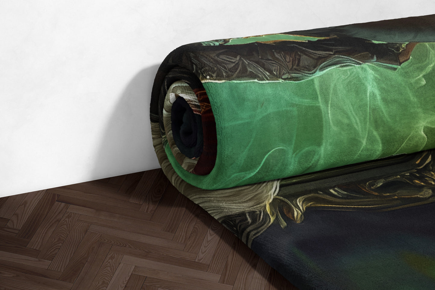 Exquisite Green and Black Artistic Roll Blanket