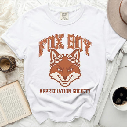 White t-shirt with distressed graphic of a fox wearing a laurel wreath.