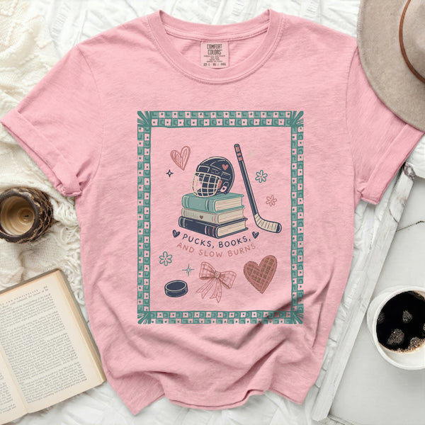 Pucks, Books, Slow Burns Tee in Blossom
