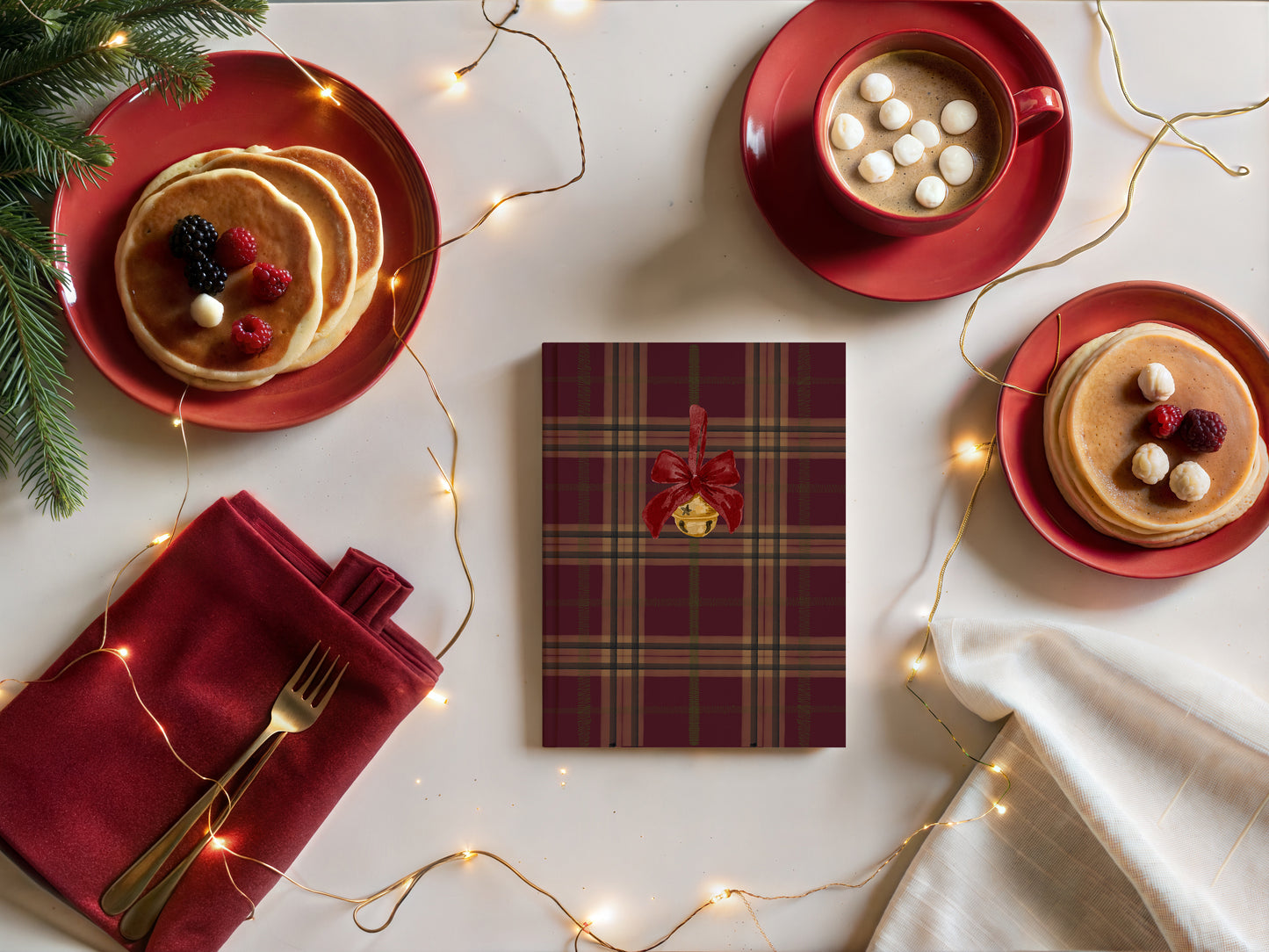 Festive Plaid Notebook with Holiday Bell Design