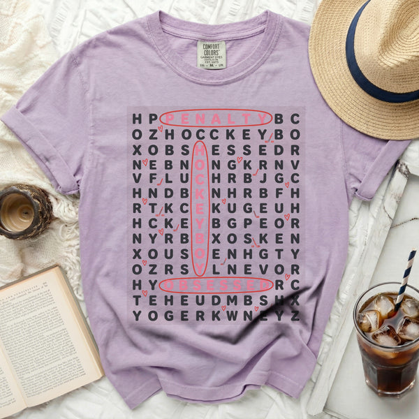 Hockey Word Search Obsessed Tee in Orchid