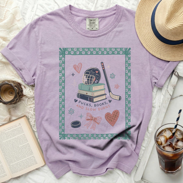 Pucks, Books, Slow Burns Tee in Orchid